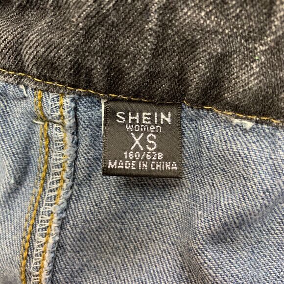 Shein Womens Denim Blue Jeans Retro High Waist Colorblock Mom Jeans Cropped XS - Picture 8 of 10
